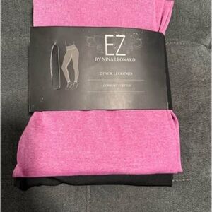 Nina Leonard 2-Pack Leggings - Heather Pink & Black